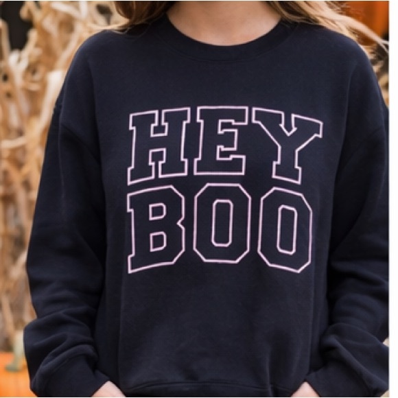 Gildan Tops - Spooky Ghost Sweatshirt Black Pink Pullover Crewneck Cute Halloween Fall Sweater
